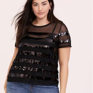 TORRID Black Mesh Sequin Stripe Top - NWT